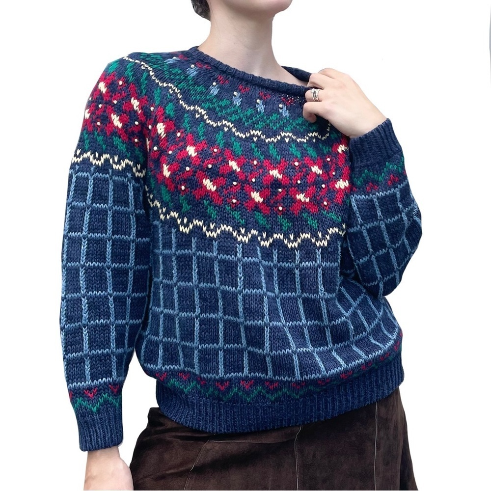 Northern Isles Vintage Hand Embroidered Chunky Knit Sweater Size 8